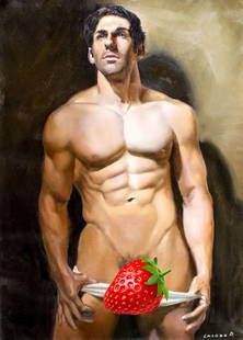 Pavel Lacoza (Ukraine,b 1975) oil painting: ARTIST: Pavel Lacoza (Ukrainian, born 1975) TITLE: Male Nude - Strength in Solitude (titled on verso) MEDIUM: oil on canvas CONDITION: Unstretched (In-House stretching avail
