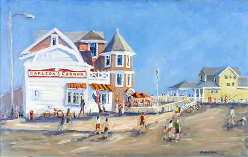 LARGE Robert Waltsak (NJ,b 1944) oil painting: ARTIST: Robert Alan Waltsak (New Jersey, born 1944) TITLE: Carlsons Corner, NJ (titled on label) MEDIUM: oil on board CONDITION: Very good. No visible inpaint under UV light