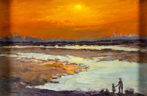 Robert Waltsak (NJ,b 1944) oil painting: ARTIST: Robert Alan Waltsak (New Jersey, born 1944) TITLE: Sunset Landscape - The Sky Line (titled on verso) YEAR: 2019 MEDIUM: oil on board CONDITION: O