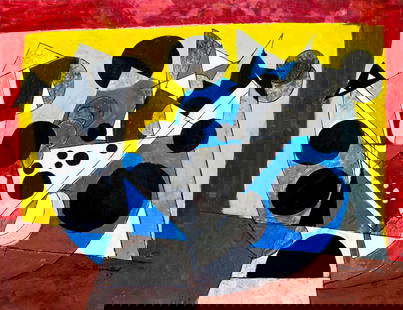 Martin Rosenthal (NY,MA,1899-1974) oil painting: ARTIST: Martin Rosenthal (New York, Massachusetts, 1899 - 1974) TITLE: Abstract Composition YEAR: 1967 MEDIUM: oil on heavy paper CONDITION: Few minor