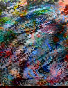 Linda Delaney (TX,NY,RI,FL,20C) mixed media painting: ARTIST: Linda Delaney (Texas, New York, Rhode Island, Florida, 20 century) TITLE: Water Birds and Sky Fish MEDIUM: watercolor, ink, pastel on paper CONDITION: Very good. Fra