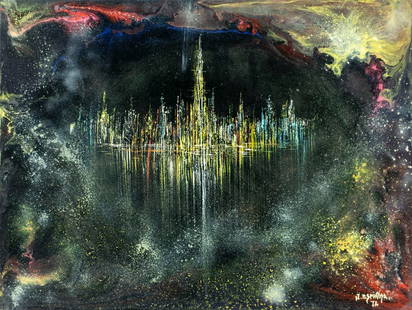 J Espinosa (Latin America,20C) oil painting: ARTIST: J Espinosa (Latin American, 20 century) TITLE: Abstract Composition YEAR: 1972 MEDIUM: oil on board CONDITION: Overall good. No visible inpaint u