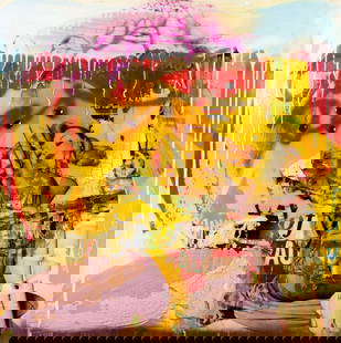 Bram Reijnders (German,Dutch,b 1974) mixed media painting: ARTIST: Bram Reijnders (Germany, Netherlands, born 1974) TITLE: Glamour Rain MEDIUM: mixed media on canvas CONDITION: Some paint losses (see pictures carefully). Some craque