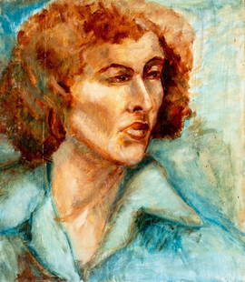 Thelma Thal (NY,1903-2001) oil painting: ARTIST: Thelma Thal (New York, 1903 - 2001) TITLE: Portrait MEDIUM: oil on board CONDITION: Minor damages to lower corners. Some scratches/paint losses. No visible inpaint