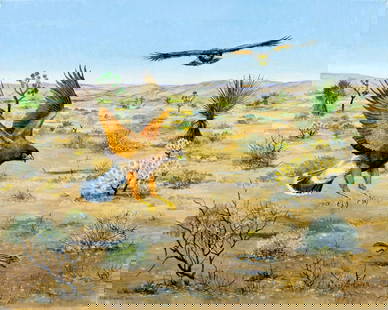 Peter Barrett (UK,1935-?) oil painting: ARTIST: Peter Barrett (United Kingdom, 1935 - ???) TITLE: Harriss Hawk (titled on label) YEAR: 2022 MEDIUM: oil on canvas CONDITION: Very good. No visi
