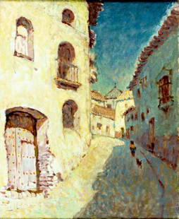 Roger Martin Shantz (UK,1944-2015) oil painting: ARTIST: Roger Martin Shantz (United Kingdom, 1944 - 2015) TITLE: Cityscape - Callejon, Gaucinv, Spain (titled on verso) YEAR: 1978 MEDIUM: oil on canvas CONDITI