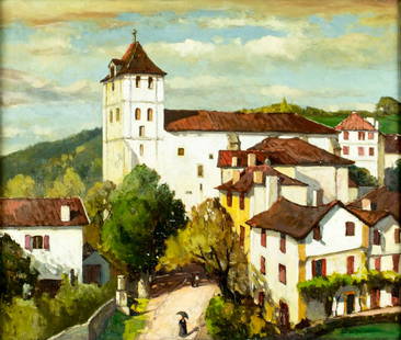 Julius Delbos (NY,NJ,1879-1970) oil painting: ARTIST: Julius Maximilian Delbos (New York, New Jersey, 1879 - 1970) TITLE: European Cityscape MEDIUM: oil on canvas CONDITION: Some scratches/paint losses. Minor craquelu