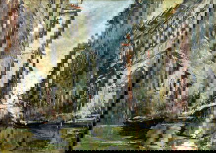 G Abbati (Italy,20C) oil painting: ARTIST: G Abbati (Italian, 20 century) TITLE: Venice Canal Cityscape, Italy MEDIUM: oil on canvas CONDITION: Minor paint losses. Some craquelure. No visible inpaint under UV