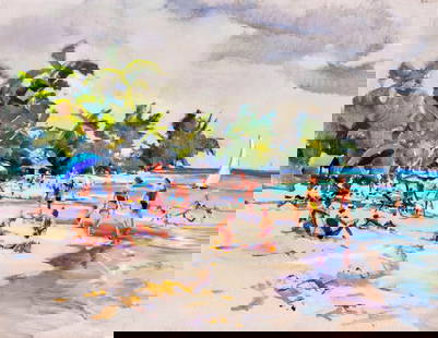 Peter Williams (NY,New Zealand,1934-2018) oil painting: ARTIST: Peter Williams (New York, New Zealand, 1934 - 2018) TITLE: Beach Scene MEDIUM: oil on canvas CONDITION: Very good. No visible inpaint under UV light. ART