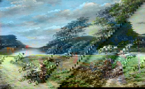 Charles Klein (French,1854-1931) oil painting antique: ARTIST: Charles Klein (France, 1854 - 1931) NAME: Le Lac de Gerardmer en Alsace (titled on verso) MEDIUM: oil on canvas CONDITION: Very good. No visible inpaint under UV light. Some damages