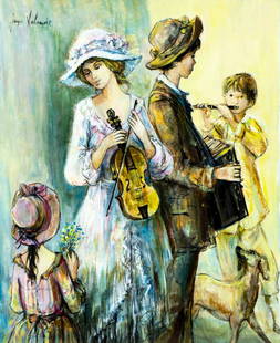 Jacques Lalande (French,1921-2003) oil painting: ARTIST: Jacques Lalande (France, 1921 - 2003) TITLE: Musicians YEAR: 1980 MEDIUM: oil on canvas CONDITION: Unstretched (In-House stretching available).