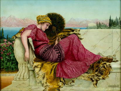 G M Massey (US,early 20C) oil painting antique: ARTIST: G M Massey (American, early 20 century) TITLE: Reclining Woman MEDIUM: oil on canvas CONDITION: One small patch with corresponding paint loss. Few minor scratches/pa