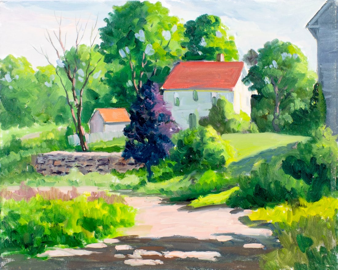 George Holloway (NJ,20C) oil painting: ARTIST: George Holloway (New Jersey, 20 century) TITLE: Country Landscape MEDIUM: oil on canvas board CONDITION: Overall good. No visible inpaint under UV light.