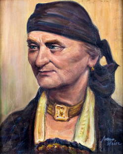 Anso Weise (German,1895-1986) oil painting: ARTIST: Anso Weise (Germany, 1895-1986) TITLE: Portrait of Old Bavarian Woman (titled on verso) MEDIUM: oil on board CONDITION: Normal wear along edges. No visible inpaint u