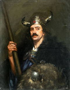 Antique 19C British oil painting: ARTIST: - (United Kingdom, 19 century) TITLE: Portrait of Viking MEDIUM: oil on canvas CONDITION: One patch. Some scratches/paint losses mostly along edges. Some craquelu