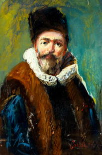 Janos Toth (Hungary,1899-1978) oil painting: ARTIST: Janos Zalai Toth (Hungarian, 1899 - 1978) TITLE: Portrait of Man MEDIUM: oil on canvas board CONDITION: Some bubbling in lower right corner caused by water damage. F
