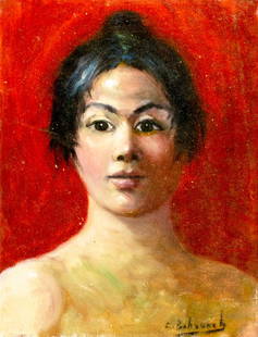 Charles Bohannah (NY,1910-1985) oil painting: ARTIST: Charles F Bohannah (New York, 1910 - 1985) TITLE: Portrait of Woman MEDIUM: oil on canvas CONDITION: Unstretched (In-House stretching available). Some small paint