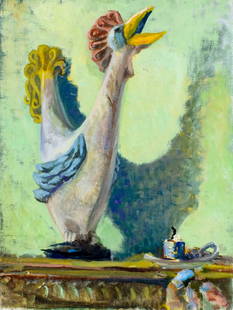 Vintage 20C American oil painting: ARTIST: - (American, 20 century) TITLE: Still Life MEDIUM: oil on canvas board CONDITION: One small paint loss by the left edge. Minor damages to right corners. No visible