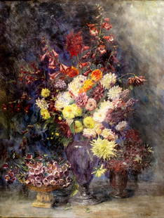 Camilla Gobl Wahl (Austria,1871-1965) oil painting: ARTIST: Camilla Gobl Wahl (Austrian, 1871 - 1965) TITLE: Still Life with Vases of Flowers MEDIUM: oil on canvas CONDITION: Some patches. Minor paint losses. Very minor cra