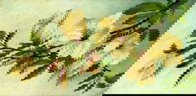 Antique 19C American oil painting: ARTIST: - (American, 19 century) TITLE: Floral Still Life MEDIUM: oil on canvas CONDITION: Two patches. Few small paint losses. Very minor craquelure. No visible inpaint u