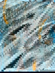 Pios Rodaman (FL,Brazil,b 1953) acrylic painting: ARTIST: Pios Rodaman (Florida, Brazilian, born 1953) TITLE: Nonrealistic CII, Tribal (titled on verso) MEDIUM: acrylic on canvas CONDITION: Very good. No visible inpaint und