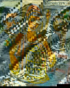 D Ruff (US,mid 20C) oil painting antique: ARTIST: D Ruff (American, mid 20 century) TITLE: Portrait of Couple YEAR: 1947 MEDIUM: oil on canvas CONDITION: One small patch. Minor damages to right c