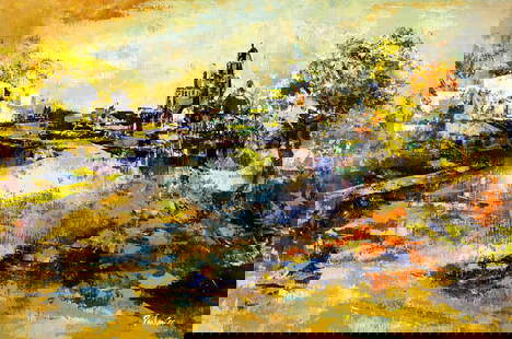 Leonard Leibsohn (CA,LA,Mexico,1924-1995) oil painting: ARTIST: Leonard Leibsohn (California, Louisiana, Mexican, 1924 - 1995) TITLE: Cityscape MEDIUM: oil on canvas CONDITION: Unstretched (In-House stretching available). Few m