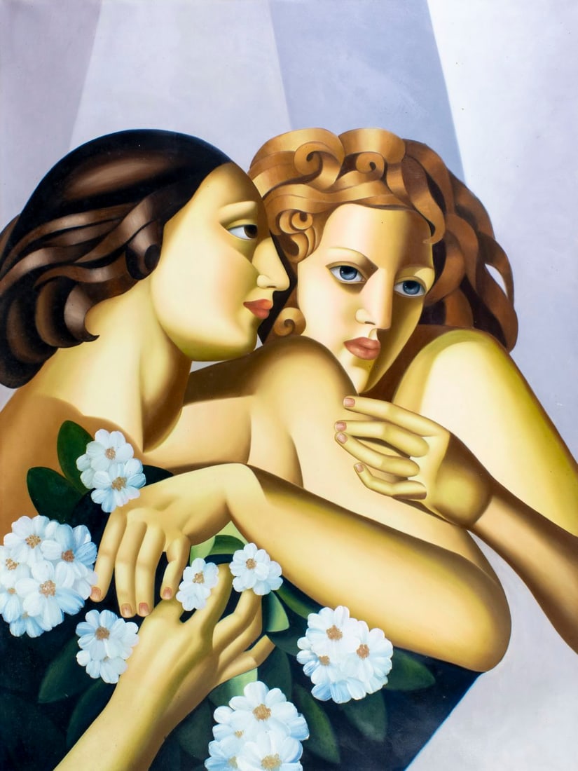 Contemporary decorative oil painting: ARTIST: - (20/21C) AFTER Tamara De Lempicka (California, New York, France, Poland, 1898 - 1980) TITLE: Printemps MEDIUM: oil on canvas CONDITION: Few minor scratches/pai