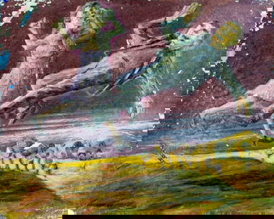 Peter Passuntino (IL,France,1936-?) oil painting: ARTIST: Peter Zaccaria Passuntino (Illinois, French, 1936 - ???) TITLE: Brothel in the Sky (titled on verso) YEAR: 1964 MEDIUM: oil on canvas CONDITION: