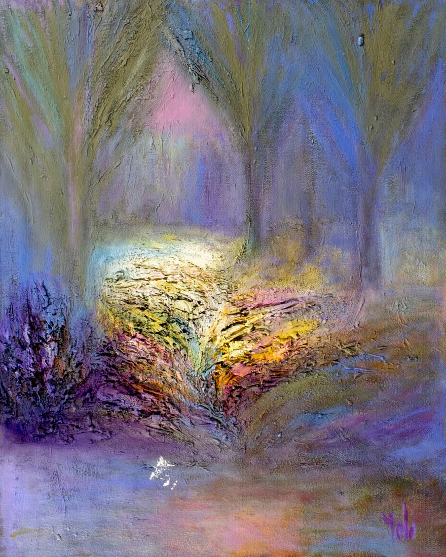 Yolanda Razzeto (Peru,1948-?) oil painting: ARTIST: Yolanda Razzeto (Peruvian, 1948 - ???) TITLE: Landscape MEDIUM: oil on canvas CONDITION: Unstretched (In-House stretching available). Some paint losses. Some craqu