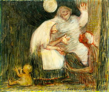 Charles Whitfield Richards (LA,MS,1906-1992) oil painting: ARTIST: Charles Whitfield Clifton Richards (Louisiana, Mississippi, 1906 - 1992) TITLE: Moon Glow MEDIUM: oil on canvas CONDITION: Few patches. Some paint losses. Very min