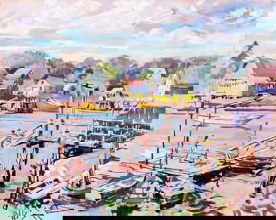 Peter Williams (NY,New Zealand,1934-2018) oil painting: ARTIST: Peter Williams (New York, New Zealand, 1934 - 2018) TITLE: Lake Scene MEDIUM: oil on canvas CONDITION: Missing a few flakes of paint. No visible inpaint under UV lig