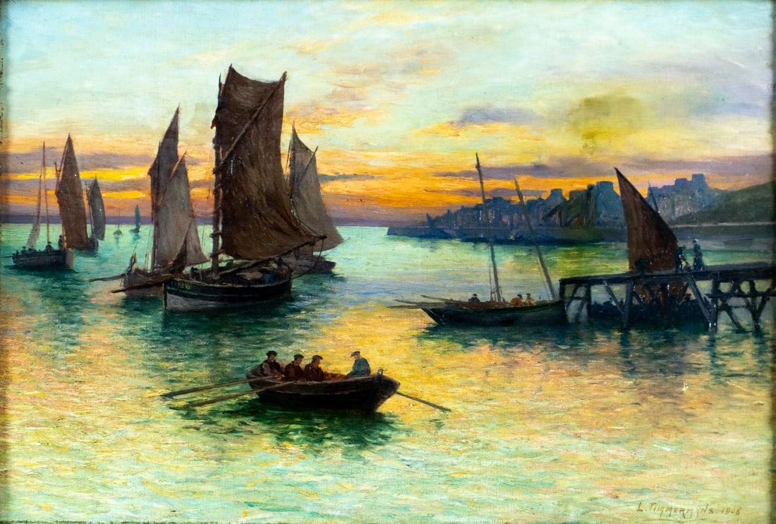 【中古】M▽W.JONES 油絵 漁港 船 海 港 (37866) 中古】M▽W.JONES 油絵 漁港 船 海 港 (37866) W. Jones
