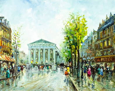 Salvadore Demone (Italy,1928-?) oil painting: ARTIST: Salvadore Demone (Italian, 1928 - ???) TITLE: Paris Cityscape, France MEDIUM: oil on canvas CONDITION: Unstretched (In-House stretching available). Overall good. N