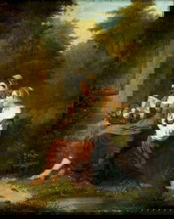 Jozef Geirnaert (Belgium,1791-1859) oil painting antique: ARTIST: Jozef Geirnaert (Belgian, 1791 - 1859) TITLE: Love Letter YEAR: 1859 MEDIUM: oil on canvas CONDITION: Relined. Some scratches/paint losses. Min
