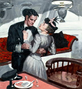 Courtney Allen (NY,MA,1896-1969) oil painting: ARTIST: Courtney Allen (New York, Massachusetts, 1896 - 1969) TITLE: Captain And Passenger MEDIUM: oil on board CONDITION: Few very minor paint losses. No visible inpaint