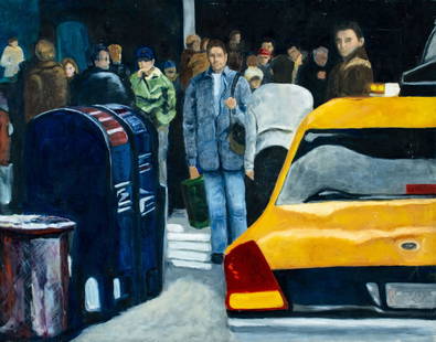 Karen (NY,20/21C) oil painting: ARTIST: Karen (New York, 20/21 centuries) TITLE: New York Street Scene YEAR: 2000 MEDIUM: oil on canvas CONDITION: Minor scratches/paint losses. Some cra