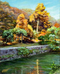 Alexander Yaron (NY,1910-1991) oil painting: ARTIST: Alexander A Yaron (New York, 1910 - 1991) TITLE: Autumn Forest Landscape YEAR: 1981 MEDIUM: oil on canvas CONDITION: Few minor scratches/paint
