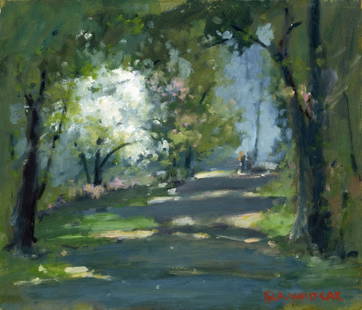 Robert Waltsak (NJ,b 1944) oil painting: ARTIST: Robert Alan Waltsak (New Jersey, born 1944) TITLE: Park Landscape MEDIUM: oil on board CONDITION: Few minor scratches/paint losses. No visible inpaint under UV light