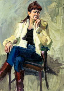 John Reilly (NY,NJ,1942-2021) oil painting: ARTIST: John Reilly (New York, New Jersey, 1942 - 2021) TITLE: Portrait of Woman MEDIUM: oil on board CONDITION: Some scratches/paint losses. No visible inpaint under UV