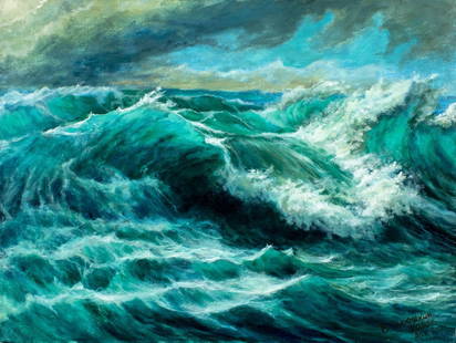 Viktor Ilyushkin (Russia,b 1946) oil painting: ARTIST: Viktor Nikolayevich Ilyushkin (Russian, born 1946) TITLE: Seascape - Wave (titled on verso) YEAR: 2020 MEDIUM: oil on canvas CONDITION: Unstretch