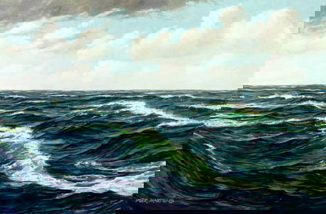 Peer Martens (Europe,20C) oil painting: ARTIST: Peer Alexander von Martens (European, 20 century) TITLE: Seascape - Atlantik (titled on verso) MEDIUM: oil on canvas CONDITION: Unstretched (In-House stretching avai
