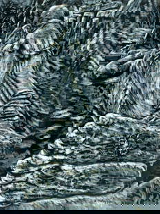 Evelyn Metzger (NY,Brazil,1911-2007) oil painting: ARTIST: Evelyn Borchard Metzger (New York, Brazilian, 1911 - 2007) TITLE: Reclining Buddha, Thailand MEDIUM: oil on board CONDITION: Some scratches mostly in the upper rig