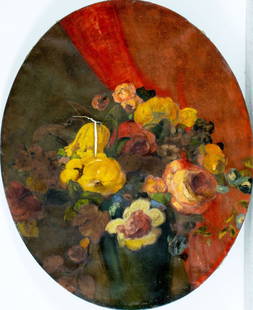 ATTR Albert Hencke (NJ,1865-1936) oil painting antique: ARTIST: ATTRIBUTED TO Albert Hencke (New Jersey, 1865 - 1936) TITLE: Still Life with Flowers MEDIUM: oil on canvas CONDITION: Few patches. Some paint losses. Some craquelu