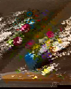 Ignacio Guibert (Spain,1916-1992) oil painting: ARTIST: Ignacio Guibert Amor (Spanish, 1916 - 1992) TITLE: Still Life with Vase of Flowers MEDIUM: oil on canvas CONDITION: Unstretched (In-House stretching available). So