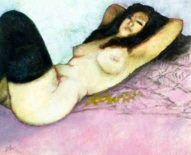 Douglas Owen Portway (South Africa,UK,1922-1993) pastel painting: ARTIST: Douglas Owen Portway (South Africa, United Kingdom, 1922 - 1993) TITLE: Reclining Nude YEAR: 1982 MEDIUM: pastel on paper CONDITION: Some brown