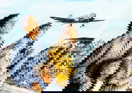 Paul Calle (CT,NY,1928-2010) colored pencil painting: ARTIST: Paul Calle (Connecticut, New York, 1928 - 2010) & Chris Calle (American, born 1961) TITLE: 1940s - World Divided by Cold War - Berlin Airlift (titled on verso) YEAR: 1998 M