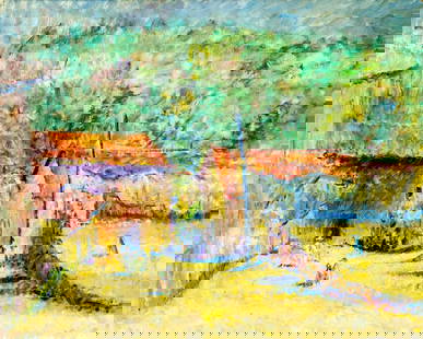 Clara Klinghoffer (NY,UK,Austria,1900-1970) oil painting: ARTIST: Clara Klinghoffer (New York, United Kingdom, Austrian, 1900 - 1970) TITLE: Village Square, San Francisco Cuadra, Guerrero, Mexico (titled on label) YEAR: 1957 MEDIUM: