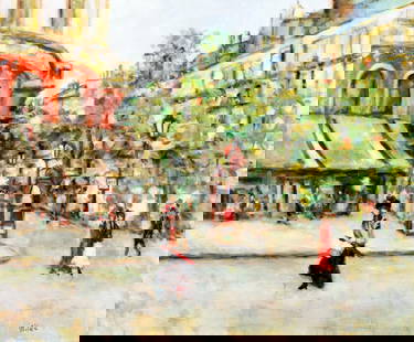 Matthew Miles (NY,1924-?) oil painting: ARTIST: Matthew Albert Miles (New York, 1924 - ???) TITLE: Cityscape MEDIUM: oil on canvas CONDITION: Unstretched (In-House stretching available). Overall good. No visible