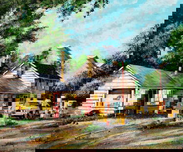 W L Rubin (US,20C) oil painting: ARTIST: W L Rubin (American, 20 century) TITLE: Gas Station MEDIUM: oil on canvas CONDITION: Unstretched (In-House stretching available). Overall good. No visible inpaint un